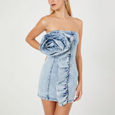 strapless denim mini dress with oversized ruffle – ROZA